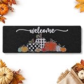 Tangren Fall Long Doormat 48 x 16 Inch, Pumpkin Welcome Mat for Double Front Door, Non-Slip Faux Coir Outdoor Porch Rug for Halloween Thanksgiving, Black