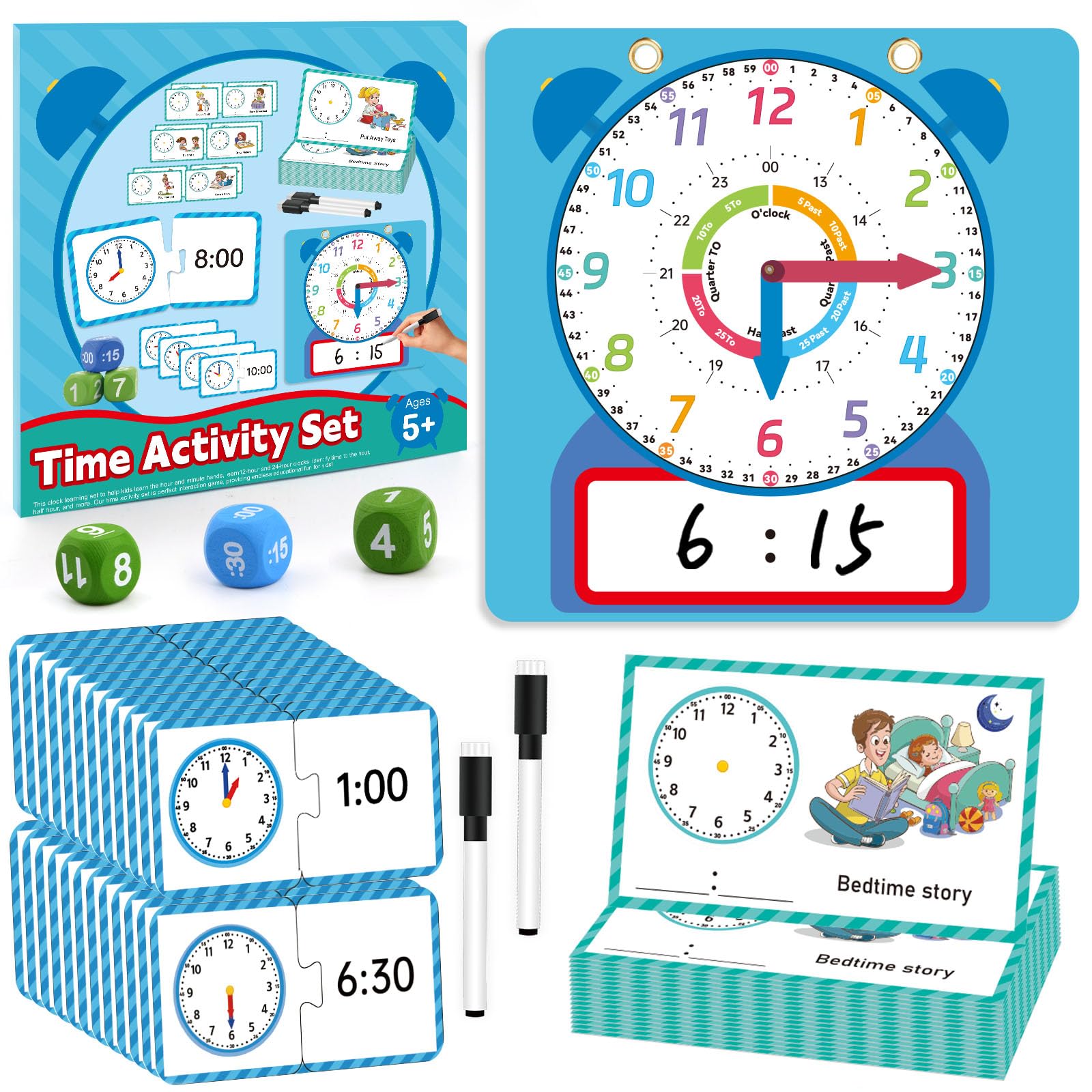 Magnetic Learning Clock for Kids, Telling Time Teaching Clock for Kids, Analog Clock Circle Time Learning Center, Kindergarten School Supplies Math Manipulatives, Classroom Clock Homeschool Supplies