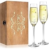 Edussy Mr and Mrs Champagne Flutes Set, Bride and Groom Glasses for Bridal Shower, Engagement and Wedding Gifts,Wedding Anniversary Toasting Glasses with Wed Memory Box for Couples