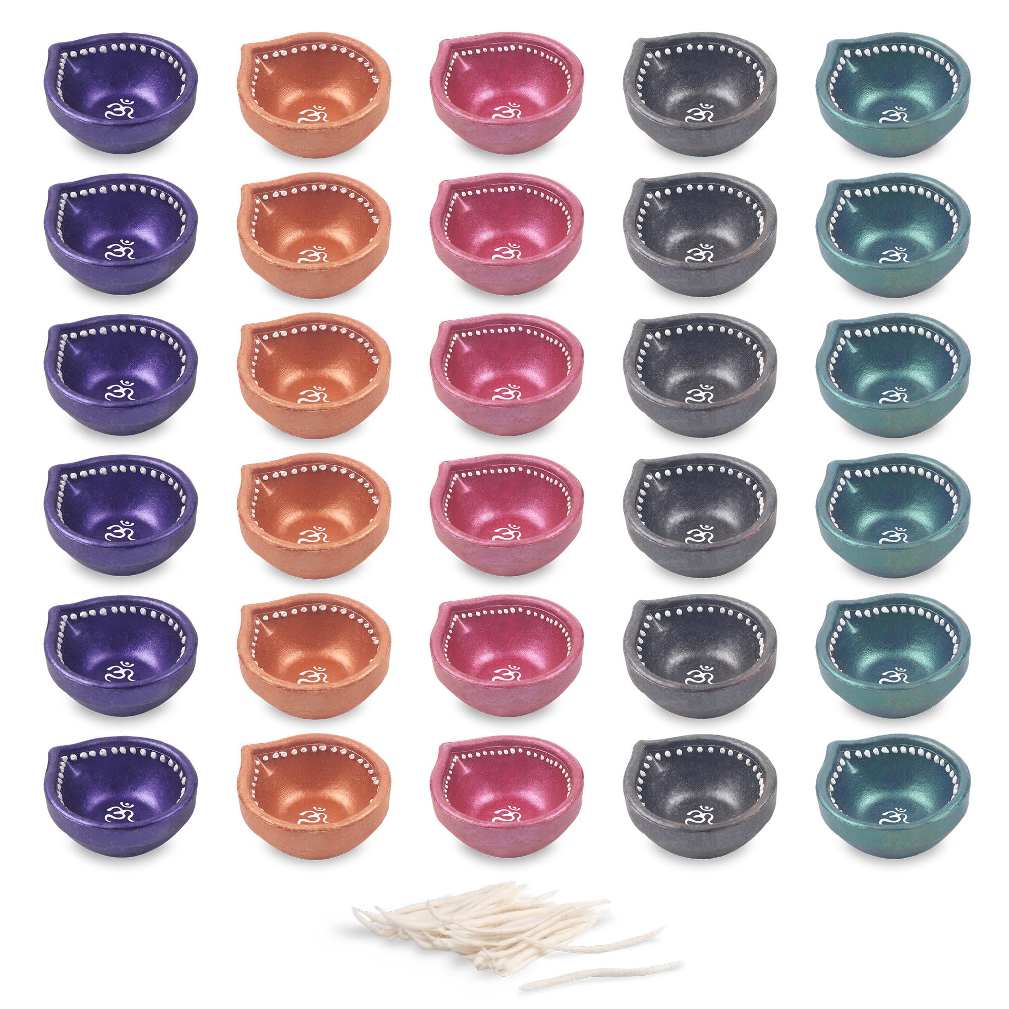 KSJONE Set of 12 Colourful Handmade Diyas for Diwali Hand Painted Decorative Clay Mitti Diya Deepak Lanterns for Diwali Decoration (Free Lambi Diya Batti/Long Cotton Wicks)