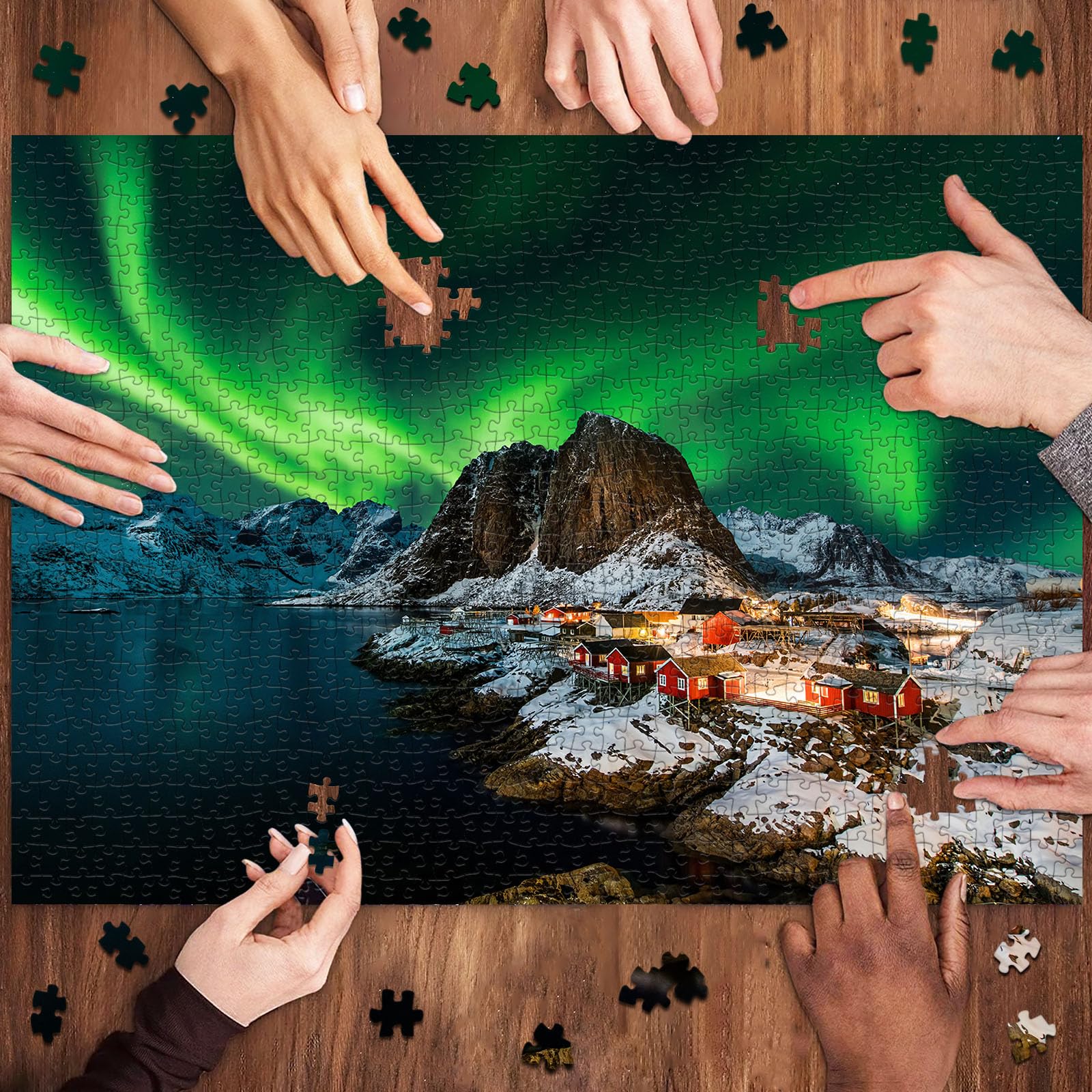 Puzzle 1000 Teile,Klassische Puzzles, Impossible Geschicklichkeitsspiel für die Ganze Familie, Farbenfrohes Legespiel - Norwegen Aurora Borealis, Home Dekoration 5