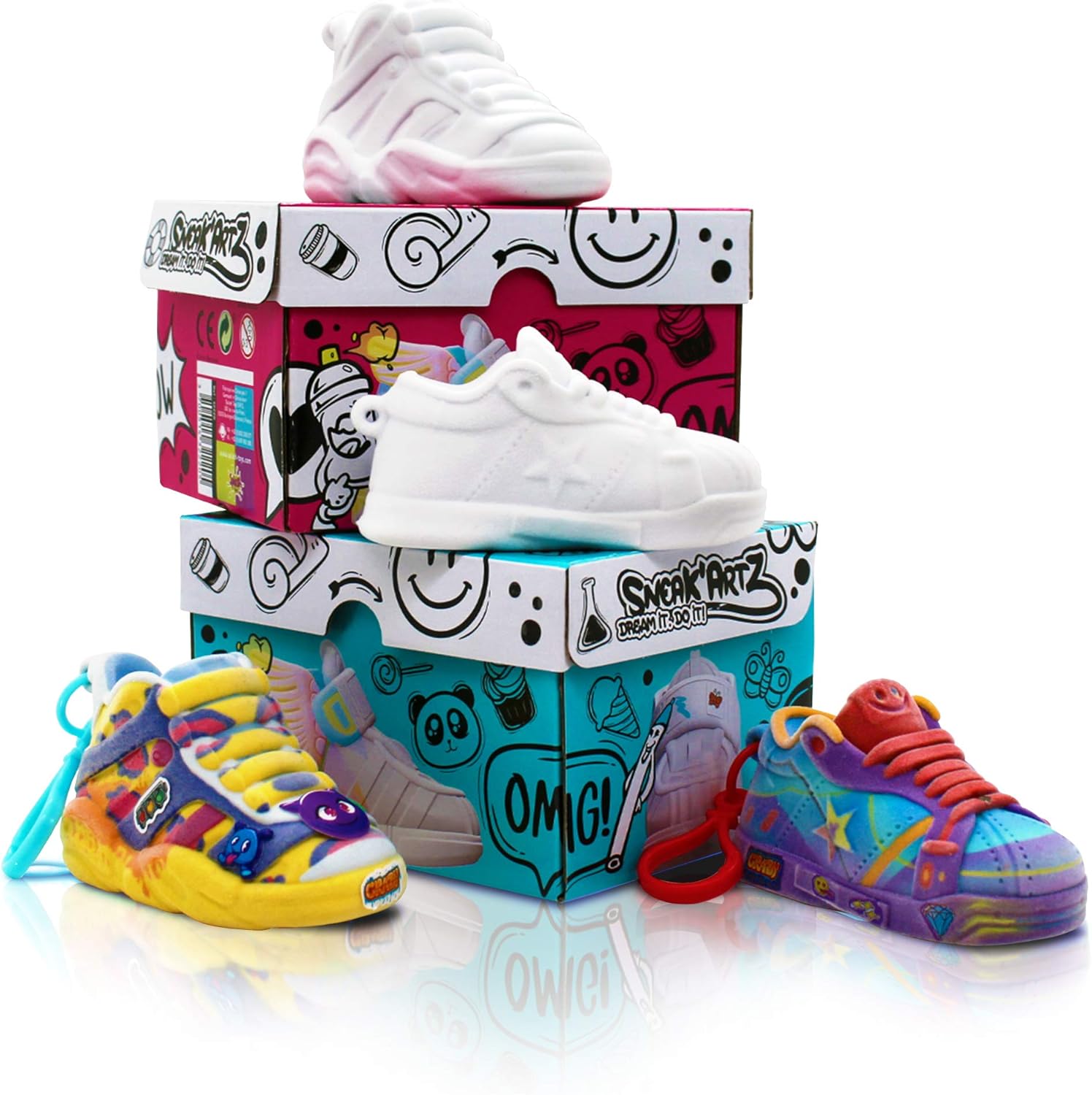 Splash Toys SNEAK'ARTZ SHOEBOX Blue and Fuchsia - Creative Hobbies Design and Personalise Your Trainers - From 5 Years Old