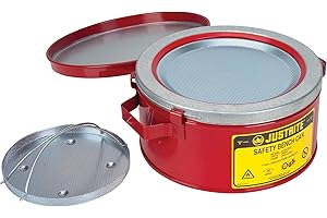 Justrite 10370 1 Gallon, 9 3/8" O.D, 4 1/2" H, Red Safety Bench Can with 11171 Wire Basket