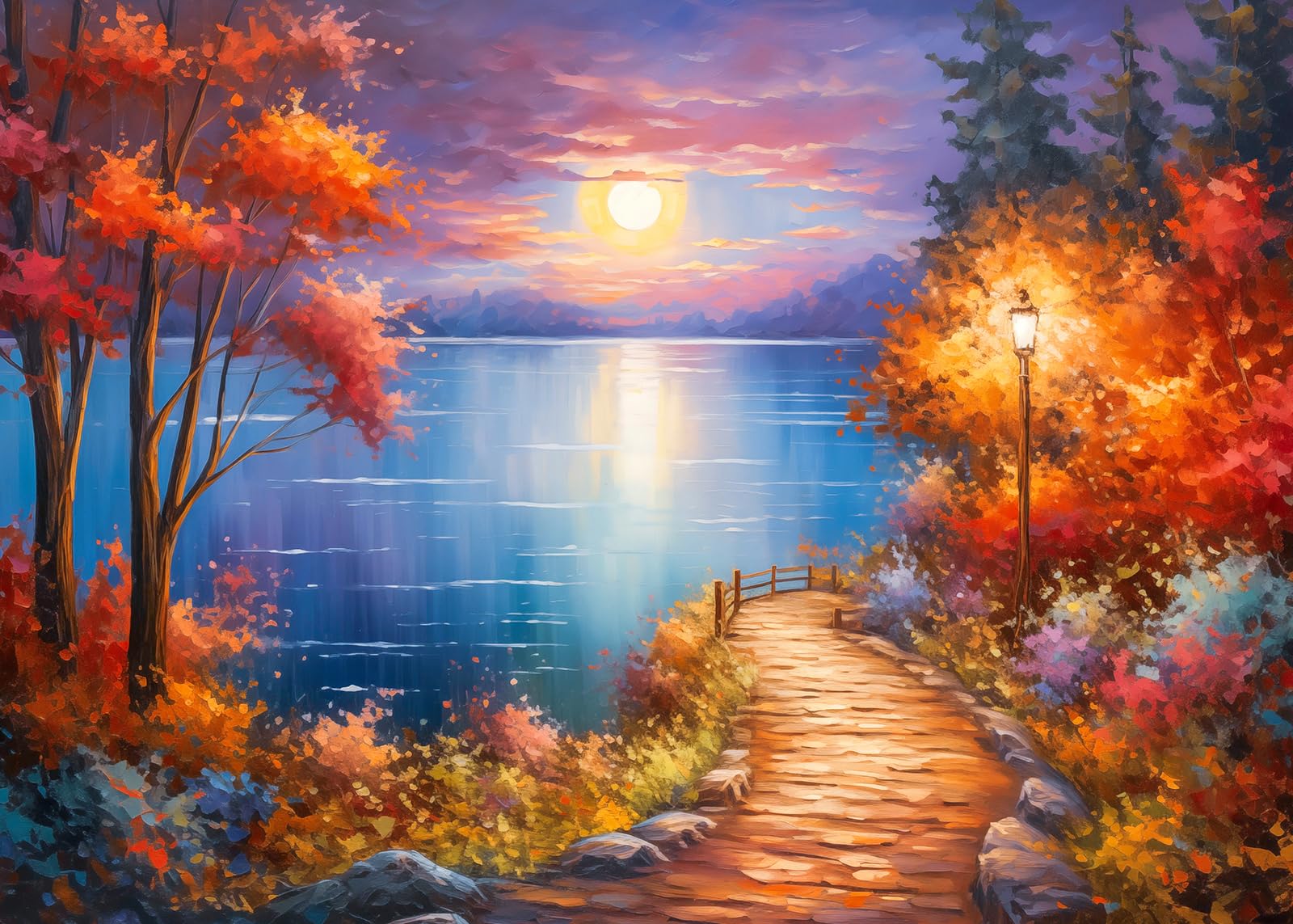 Photo 1 of 1000 Piece Puzzle for Adults, Moonlight Path Puzzles for Adults 1000 Pieces Rural Scene Jigsaw Puzzles 1000 Pieces Country Night Puzzle 1000 Pieces Nightscape Oil Painting Puzzle for Seniors Teens
