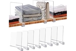 JOY DECOR 8 Pack Acrylic Clear Shelf Dividers for Closets Organizer and Storage Adjustable Vertical Wood Shelf Closet Separators for Clothes,Book,Bags in Bedroom and Kitchen