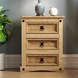 Vida Designs 3 Drawer Bedside Chest Distressed Waxed Pine Table 60cm H view 3