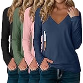 Sweetyweee 4 Pack Women's Long Sleeve Nursing Shirts with Hidden Zipper V Neck Breastfeeding Clothes Maternity Loose Fit Tops