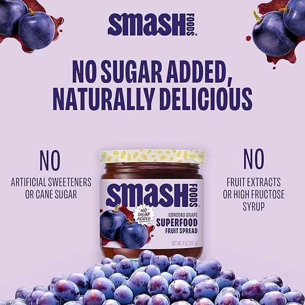 CHIA SMASH GRAPE JAM | LOW-CALORIE, NO SUGAR ADDED KETO JAM WITH UPCYCLED FRUIT & CHIA SEEDS | VEGAN, PALEO SUPERFOOD FRUIT SPREAD (1 JAR)