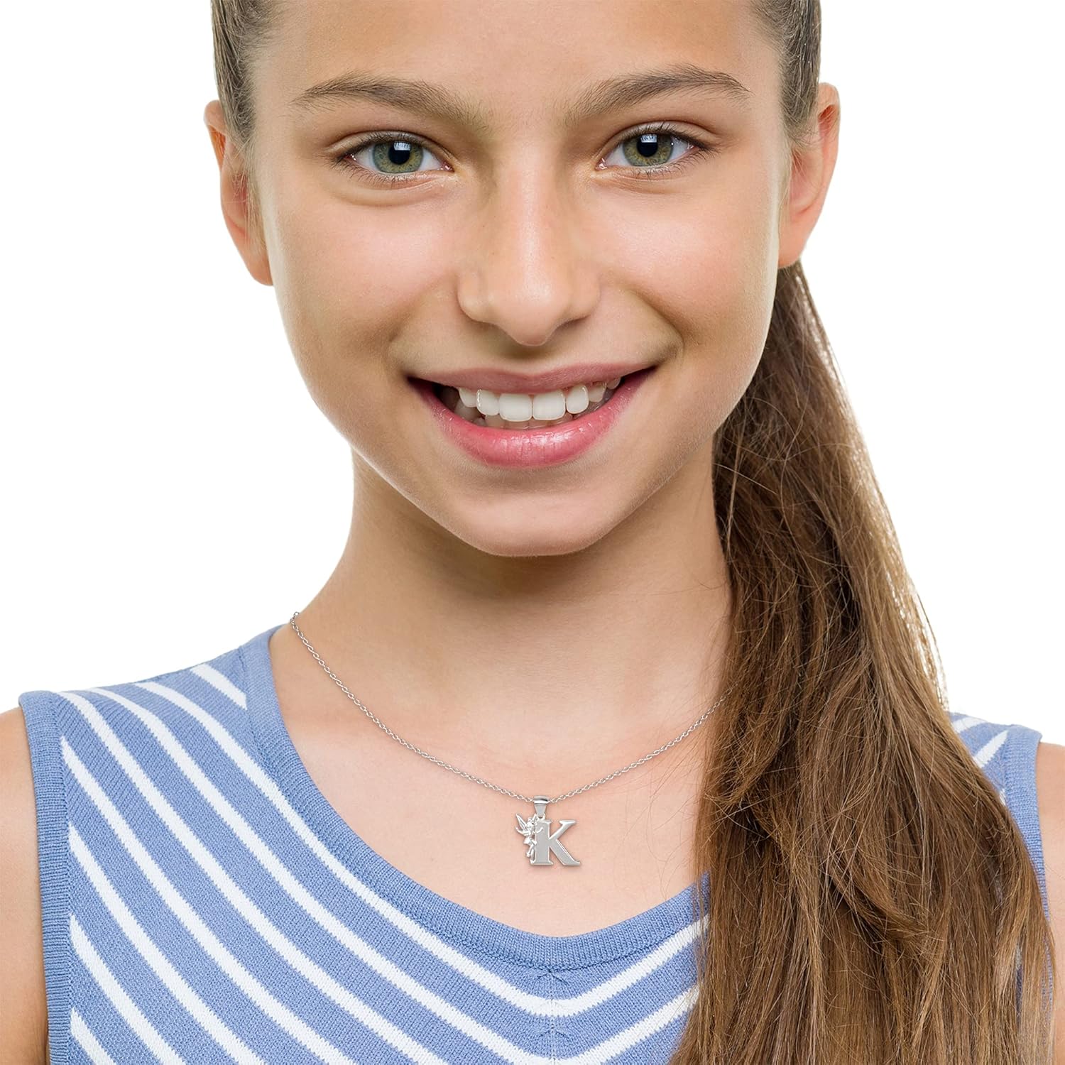 Disney "Tinkerbell" K Initial Silver Pendant Necklace: Jewelry