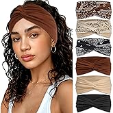 ZUYASEZ 6 Pcs Boho Headbands for Women Twist Knotted Thick Head Bands Elastic Non-Slip Stretchy Hair Bands Cross Turban Headwrap Yoga Workout Vintage Hair Accessories for Girls
