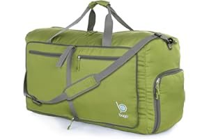 Bago Large Foldable Duffel Bags for Traveling Women & Men - 80L Packable Duffle Bag for Travel with Shoe Compartment - Water Repellant, Heavy Duty, Lightweight Folding & Collapsible (Green)