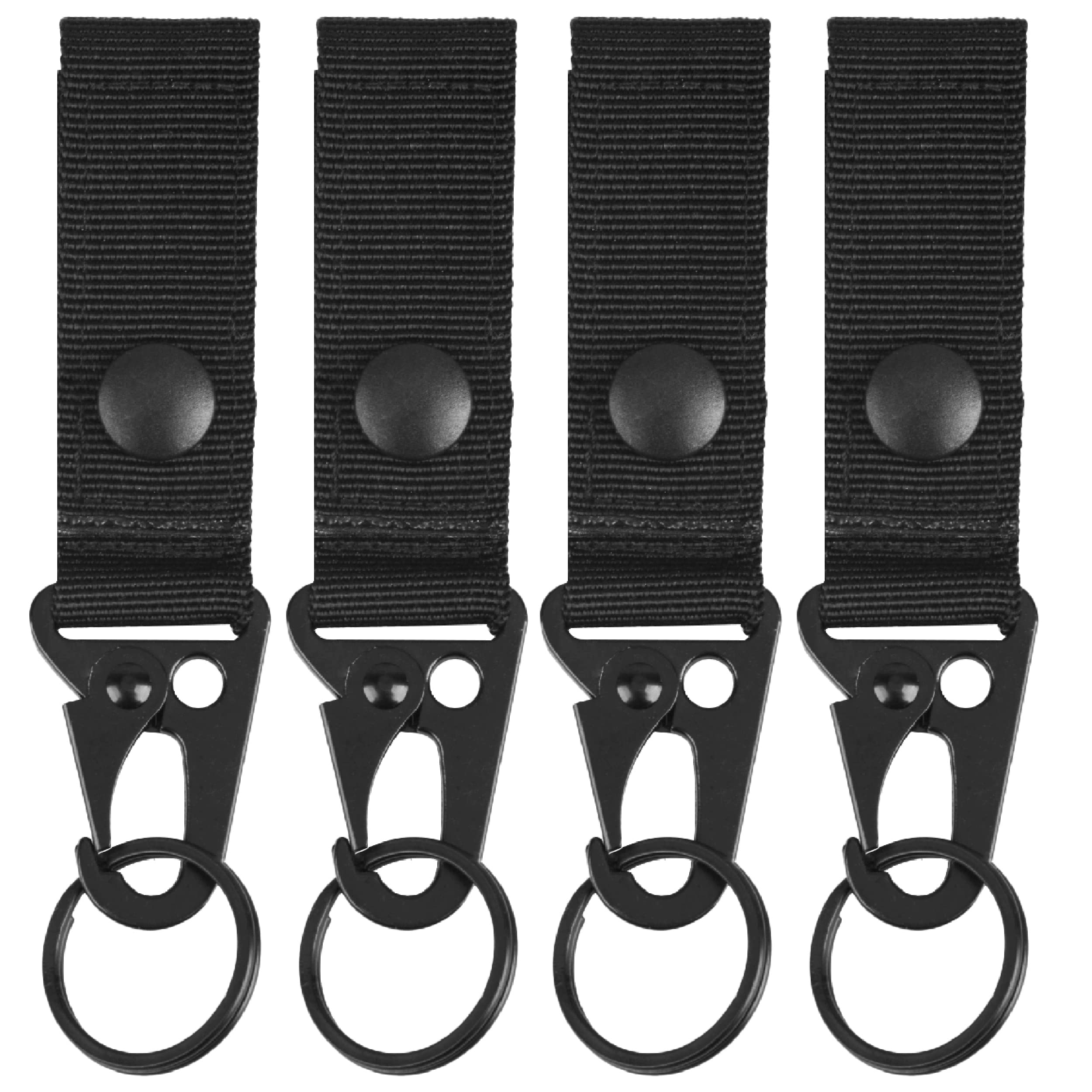 Azarxis Tactical Hanging Belt Webbing Buckle Molle Strap Nylon Snap Hook Clip, Keychain Keyholder Ring Tactical Backpack Molle Clip for Backpack Bag Belt Camping Hiking Outdoor (Black - Pack of 2)