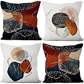 Vie Savaran Abstract Boho Throw Pillow Covers 18''x18'' Set of 4, Minimalism Geometric Strips Cushion Covers Navy Blue Bohemian Pillowcases for Couch Sofa Bedroom Farmhouse Livingroom Garden Patio