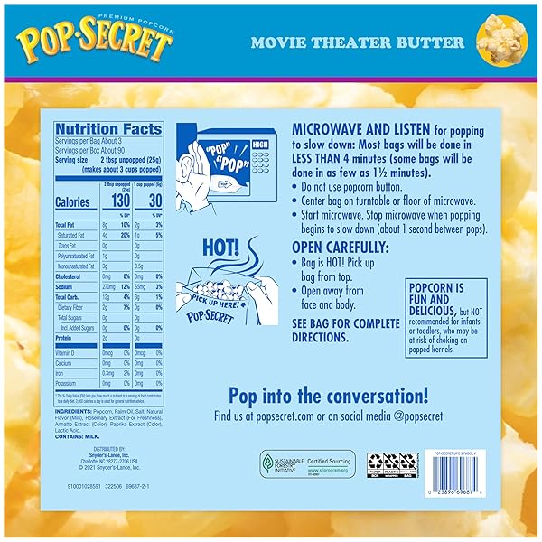 POP SECRET MICROWAVE POPCORN, MOVIE THEATER BUTTER FLAVOR, 3 OZ SHARING BAGS, 30 CT