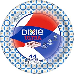 Dixie Ultra Paper Plates, 6 7/8 Inch Plates, 176 Count (4 Packs of 44 Plates)