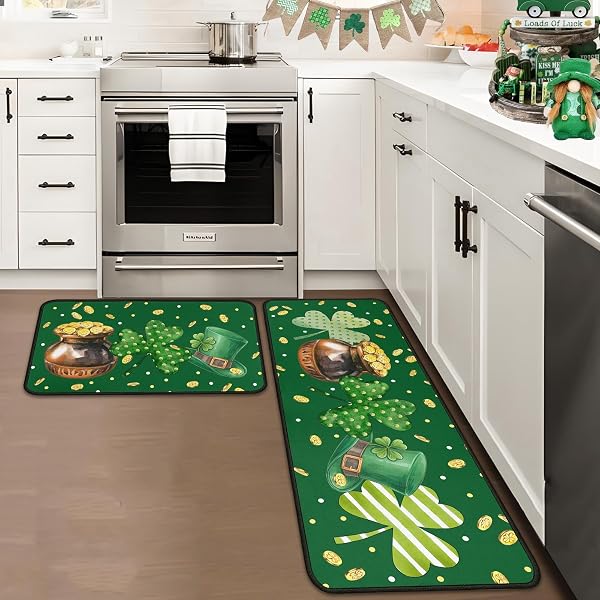 NOULMEA ST. PATRICK’S DAY CLOVER KITCHEN RUGS SET...