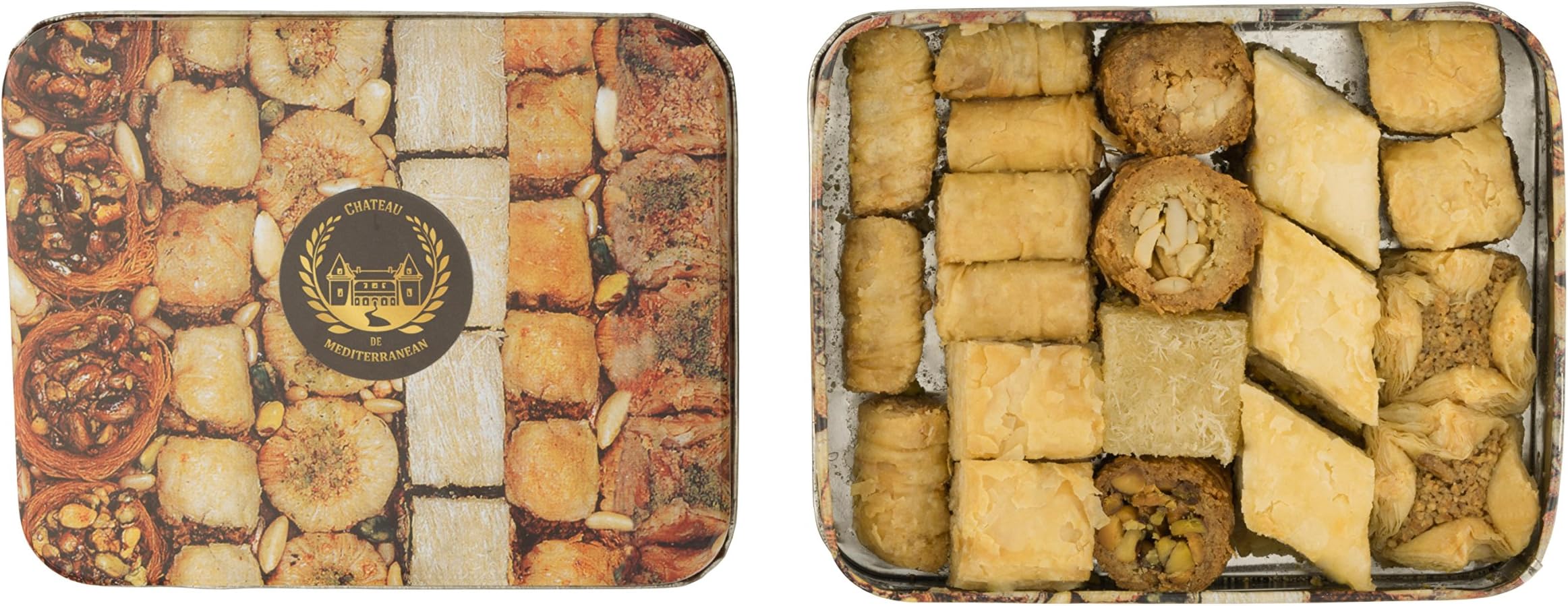 Baklava Prime Tin Box, 500gram, Assorted Baklawa Mixture Including Pistachio Cashew Almonds Walnut Varieties