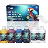 Enlite DTF Ink 250ML Combo Pack, Premium Pigment Ink for PET Film Heat Transfer Printing, Refill for DTF Printer with printhead DX5 DX7 5113 XP600 I3200 4720 TX800, 2W+1B+1C+1M+1Y