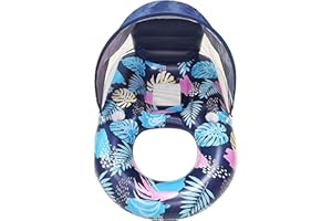 Inflatable Pool Floats with UPF50+ Canopy-Removable-120° Adjustable, Large Pool Beach Floating Raft Lounge with 2 Cup Holders