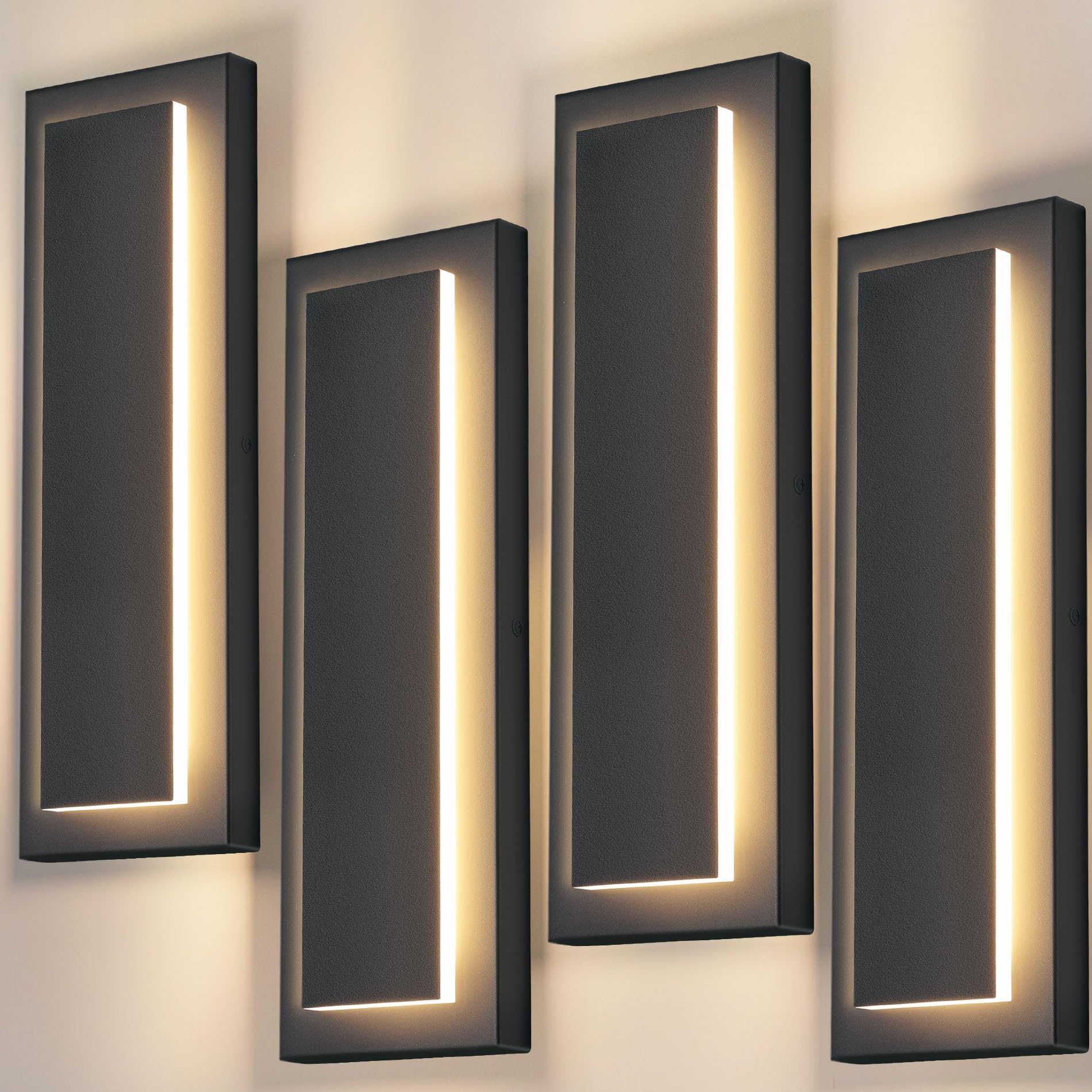 Photo 1 of ZSMAIKU 4 Packs Modern Exterior Lighting Fixtures, Black LED Outdoor Porch Wall Light, 16 in Long Outside Lights for House, Front Door, Patio, Waterproof Outdoor Sconce Lights, 3000K Warm White 12W