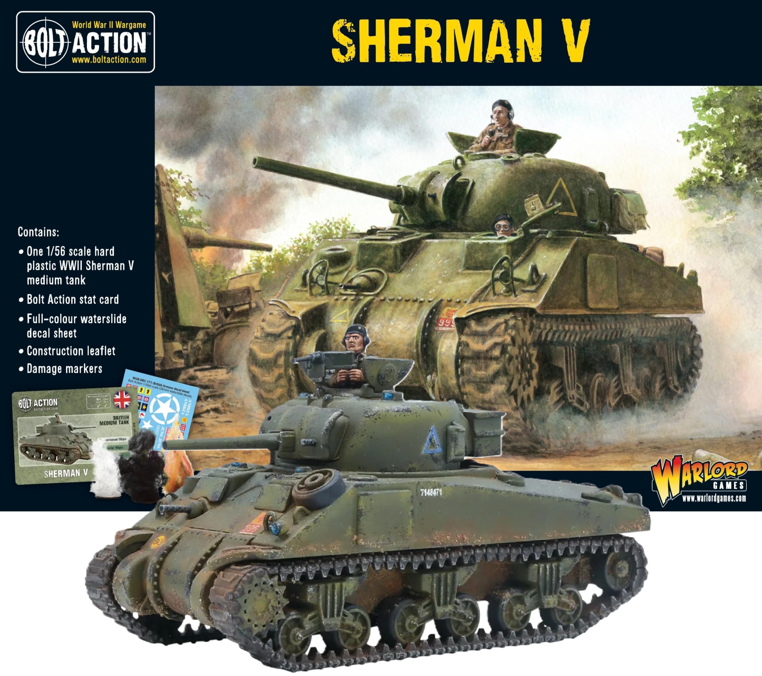 Warlord Games British Army Sherman V - 1:56 / 28mm Plastic Scale Model Tank for Bolt Action Highly Detailed World War 2 Miniatures
