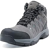 OUTJET Men's Waterproof Hiking Boots Lightweight Comfortable Leather Mid Ankle Outdoor Trekking Boot