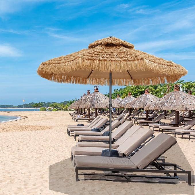Amazon.com : Klismos 10ft 2-Tiers Thatched Tiki Patio Umbrella with