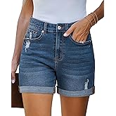 LookbookStore Jean Shorts Womens Stretchy High Waisted Ripped Denim Shorts with Pockets Trendy Distressed Cut Off Shorts