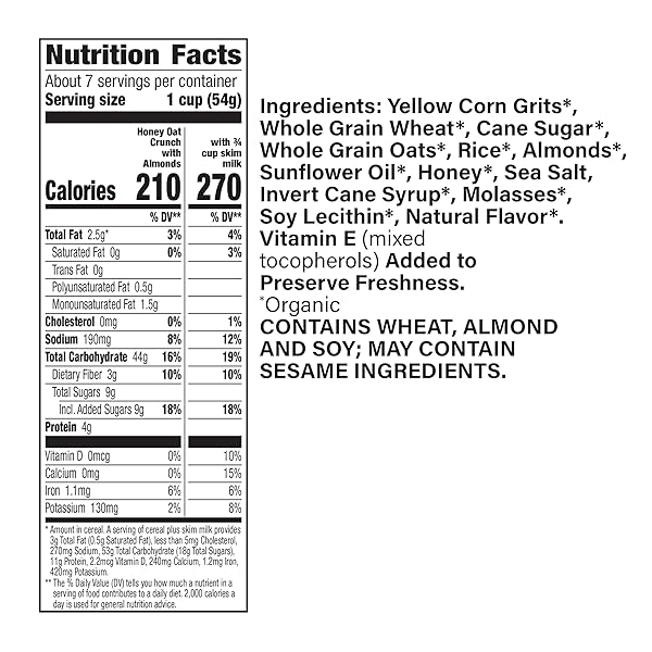 CASCADIAN FARM ORGANIC HONEY OAT CRUNCH CEREAL WITH ALMONDS, NON-GMO, 14.4 OZ.