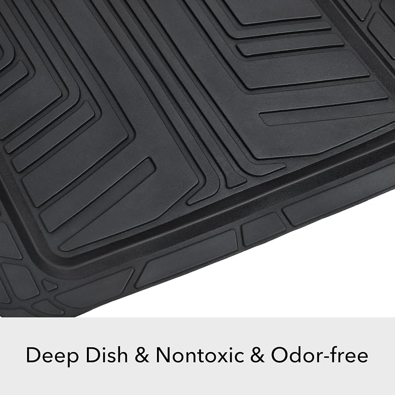 Lot de 2 tapis de sol en caoutchouc pour voitures, SUV et camionnettes Toutes saisons Noir
