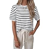 Allimy Womens Striped Color Block Lightweight Sweater Tops 2026 Summer Casual Loose Fit T-Shirt Blouses