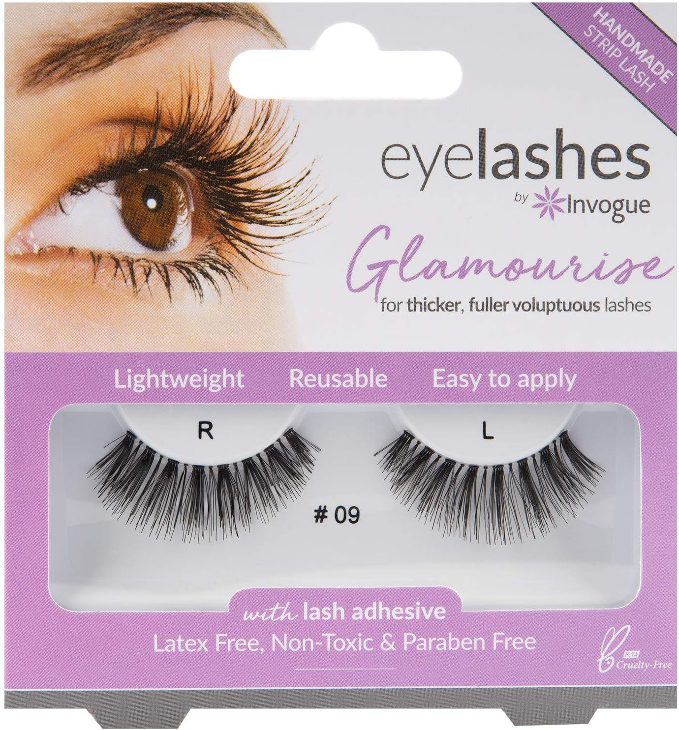 Invogue Glamourise False Eyelashes #9, Black, 1 pair (Pack of 1)