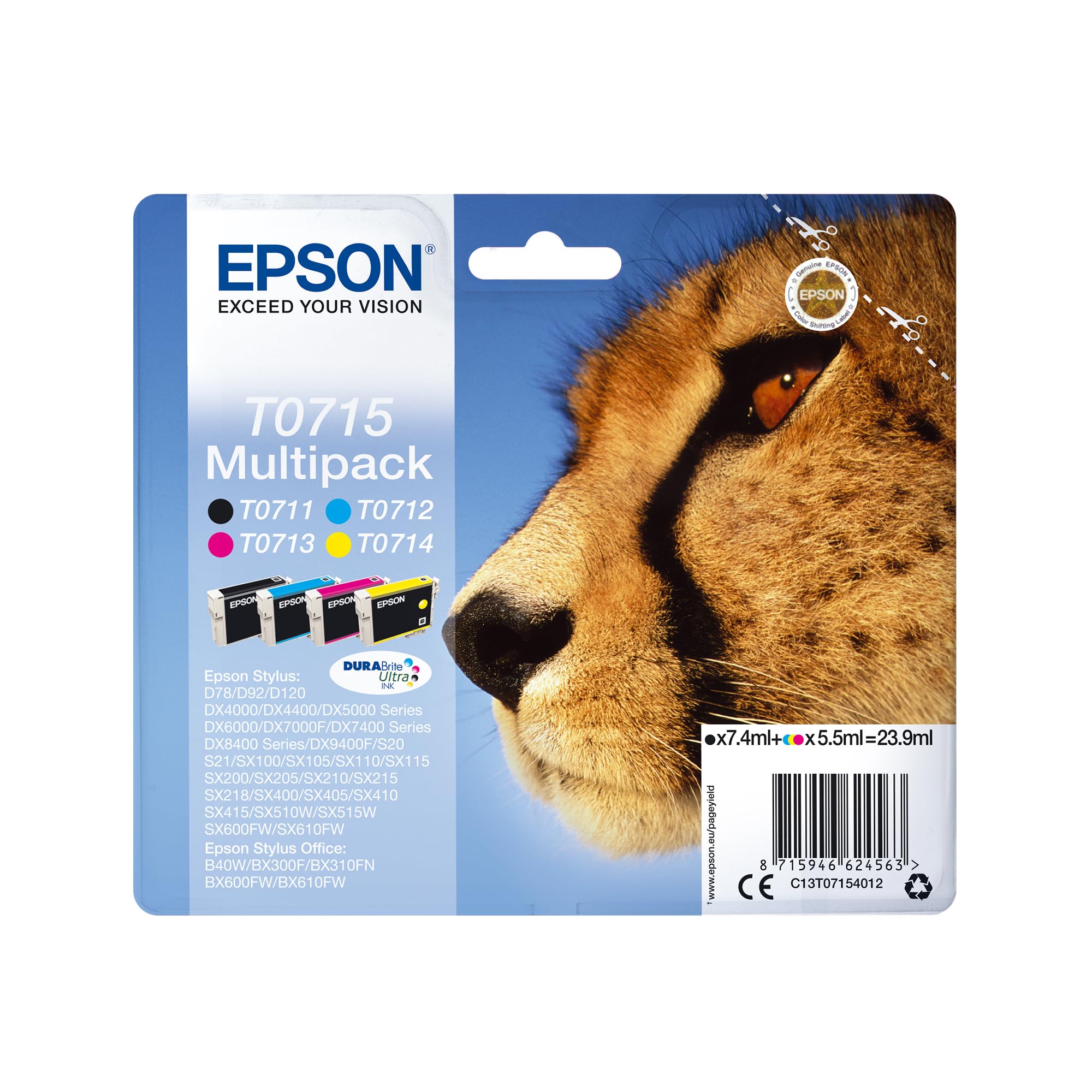 EPSON Cheetah Ink Cartridge for Epson Stylus SX600FW Series - Assorted, Black/Cyan/Magenta/Yellow