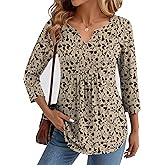Zeagoo Womens 3/4 Length Sleeve Tops V Neck Dressy Casual T Shirts Pleated Business Work Blouses Basic Tees S-3XL