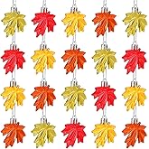 JULMELON 24 Pcs Fall Maple Leaf Ornaments, Thanksgiving Maple Leaf Tree Hanging Pendant Acrylic Hanging Ornaments for Autumn Harvest Small Tree Home Party Decor