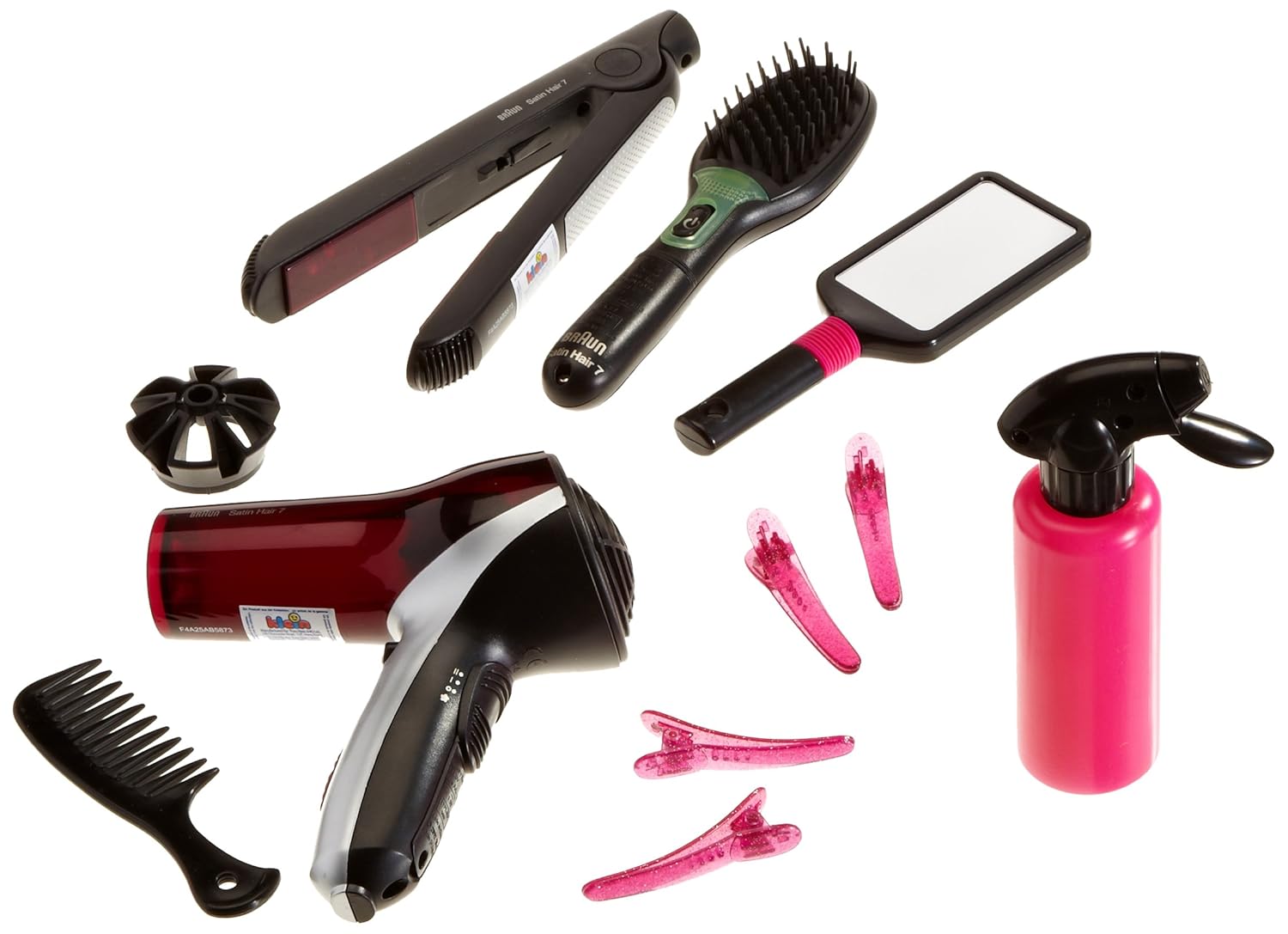 Theo Klein 5873 Braun Satin 7 Mega Hairstyling Set with Hairbrush, Hairdryer and Hair