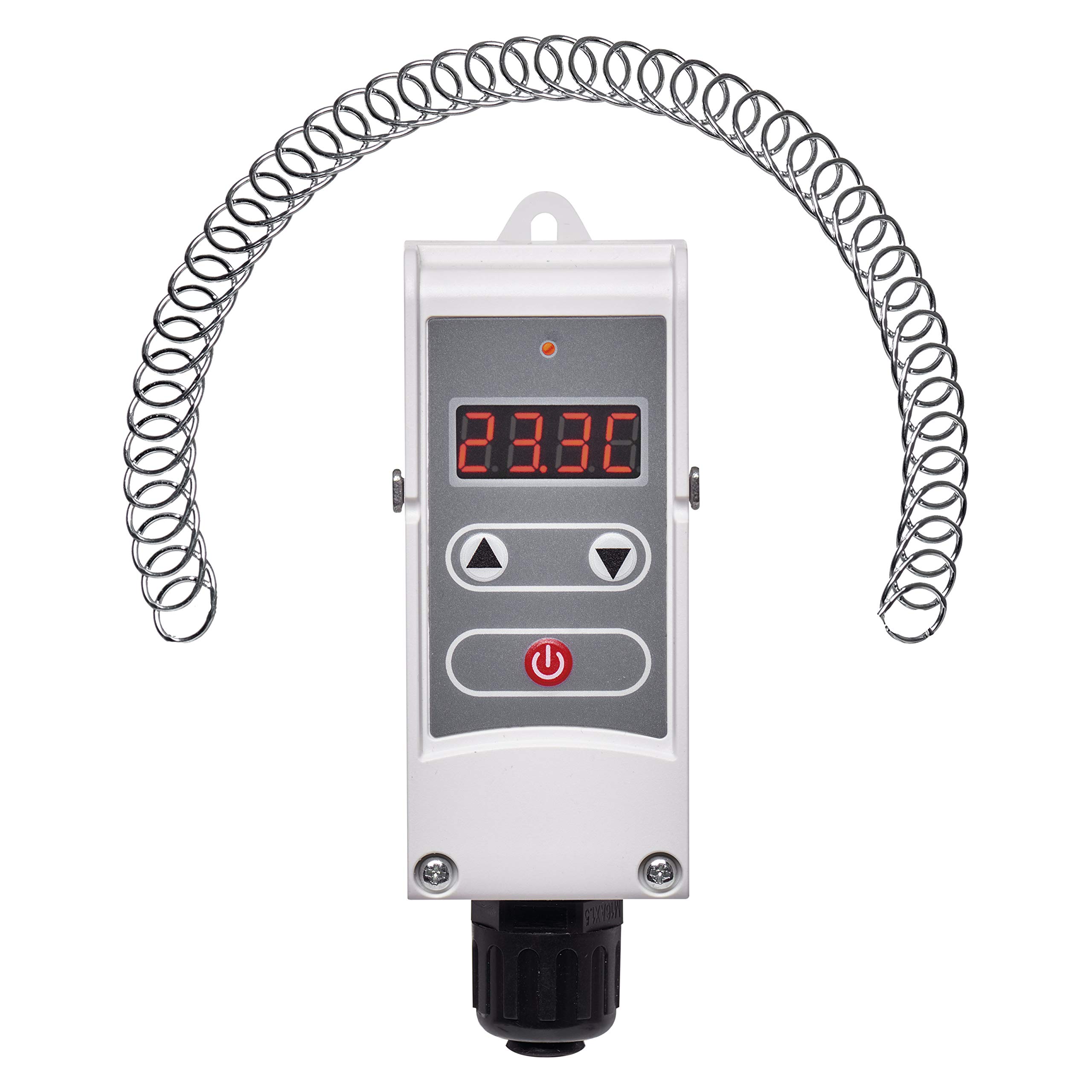 EMOS Stack thermostat with adjustable switching sensitivity, coil spring and digital display, pipe insertion thermostat, adjustment range 5 °C to 80 °C.