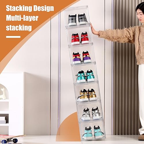 12 Pack Shoe Boxes, Acrylic Clear Shoe Boxes,360°Clear Plastic