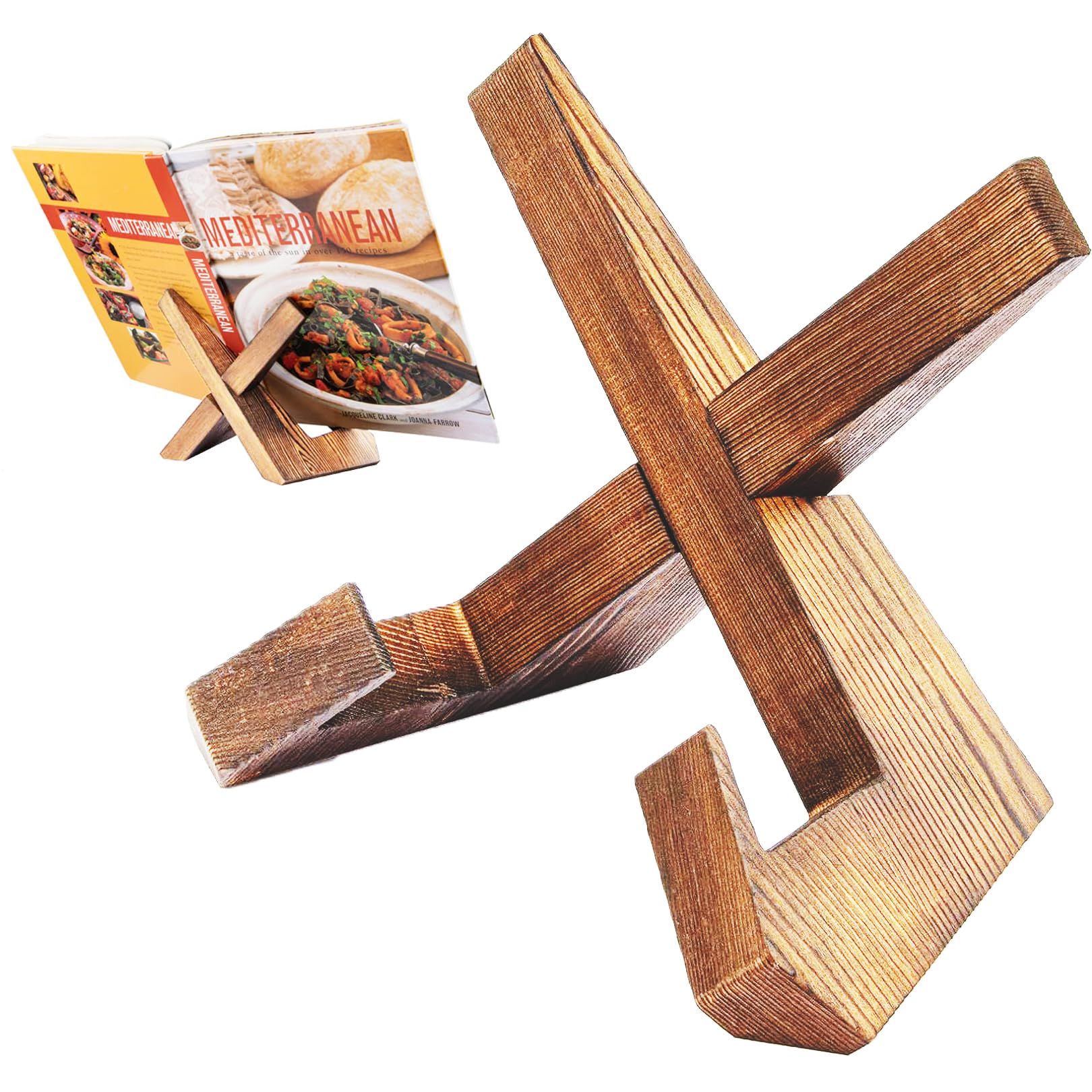 1Pcs Wooden Cookbook Holder Display Stand,Wooden Portable Bookshelf Rustic Vintage Display Stand for Kitchen Recipe Documents Books Tablet,Wooden Recipe Book Stand Reading Hands Free