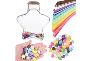 Healeved Origami Star Paper Jar Set with 540 Colorful Folding Strips, Glass Wish Bottle for DIY Crafts and