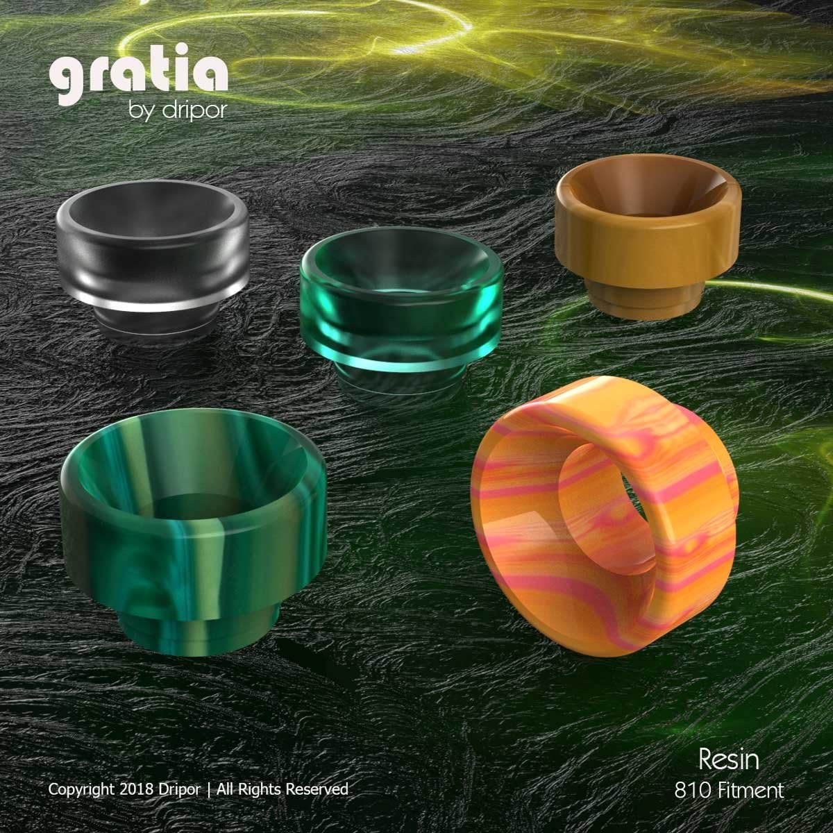 Gratia Resin Drip Tip 810 Fitment Mouthpiece by Dripor (Brown Mesh)