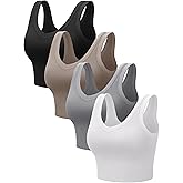 Fourluoo 4 Pack Women Crop Tank Tops Ribbed Cotton Seamless Basic Sleeveless Reversible V Neck Crop Tops Summer