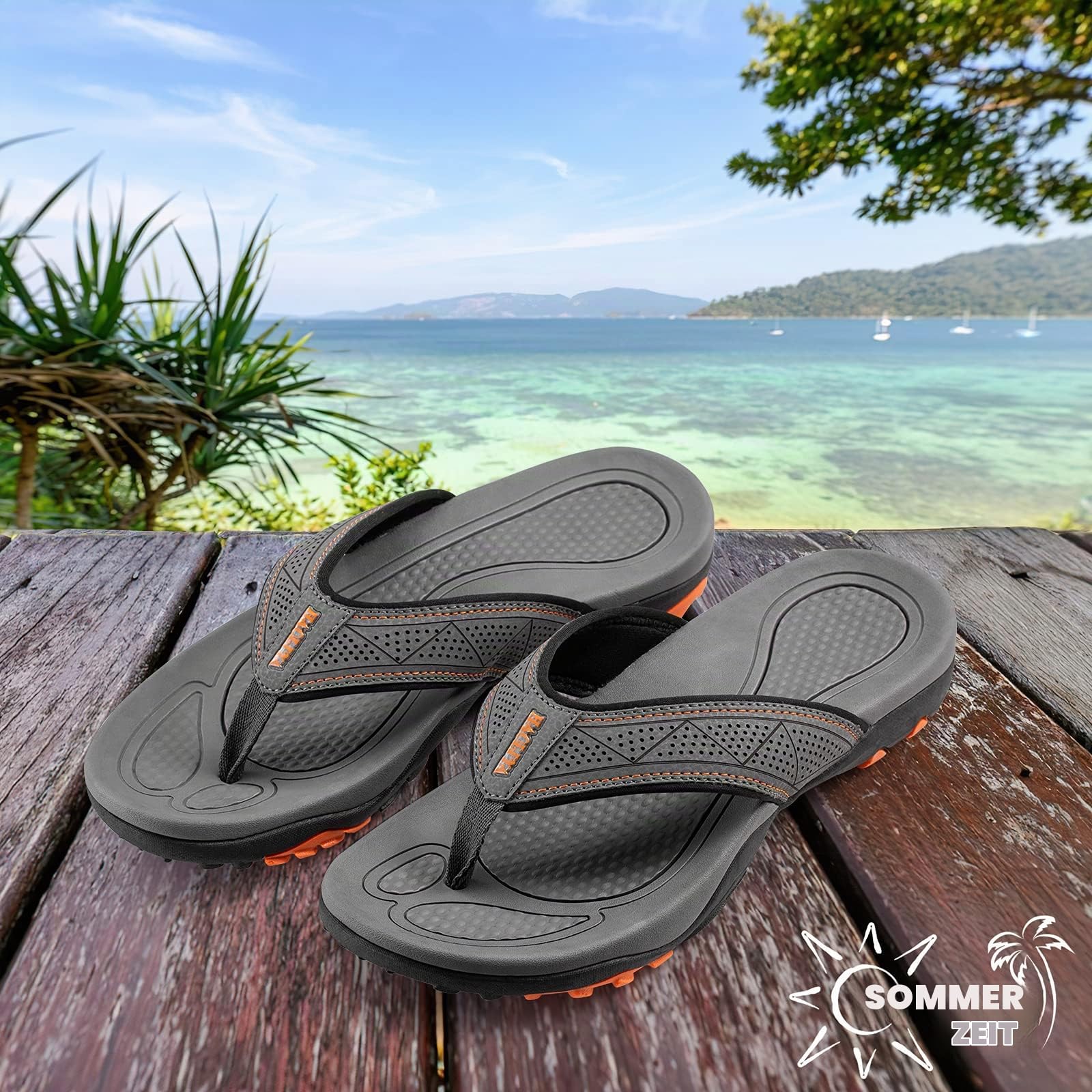 HAOLIRA Herren Flip Flops Zehentrenner Comfy Rutschsicher Sommer Beach Sandalen Outdoor Surfen Badelatschen (N1 Grau 43 EU) 3