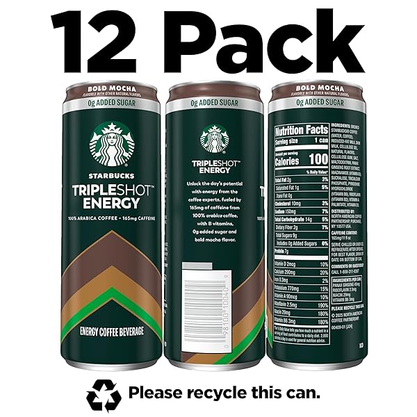 STARBUCKS TRIPLESHOT COFFEE ENERGY DRINK, MOCHA, TRIPLE BLEND, 165MG CAFFEINE, B VITAMINS, PROTEIN, ICED COFFEE, 11 FL OZ CANS (12 PACK)