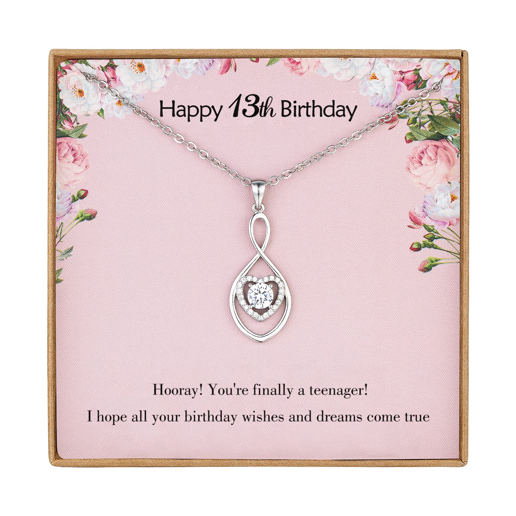 Vanjewnol 13th Birthday Gifts for Girls Presents for 13 Year Old Girls Birthday Gifts for Her Infinity Heart Silver Necklaces for Women with Jewellery Box Sister Gifts N02D
