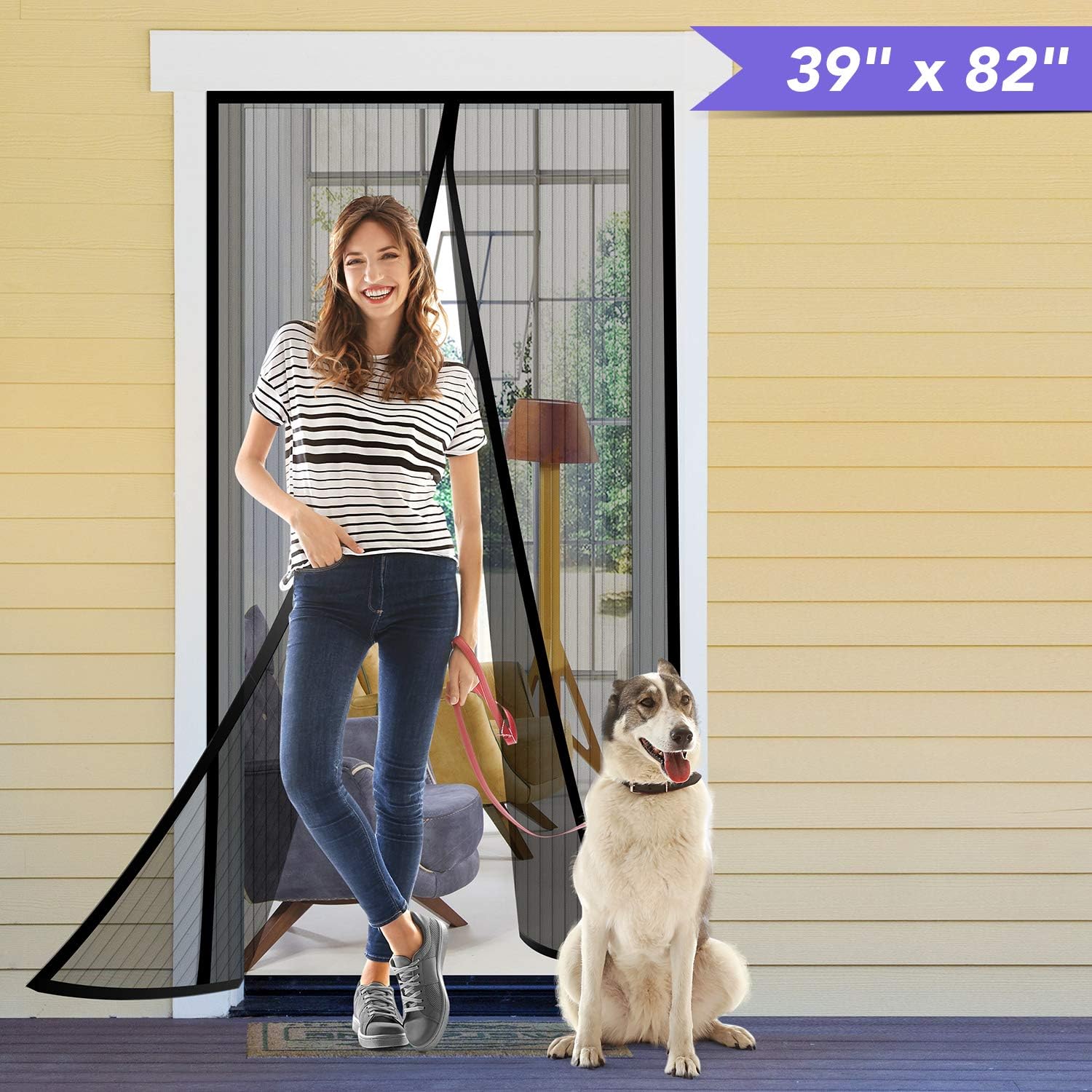 Titan Mall Magnetic Screen Door 39"W x 82"H with Super Tight Self Closing Magnetic Seal and Full Frame Hook & Loop Durable Polyester Mesh Curtain Door Net Screen with Magnet Black