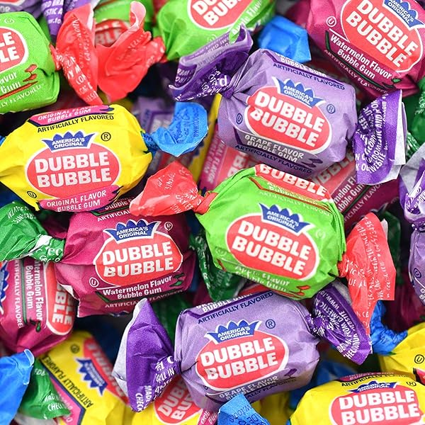 TOOTSIE ROLL DUBBLE BUBBLE GUM – 300 COUNT RESEALABLE TUB OF INDIVIDUALLY WRAPPED FRUIT AND BUBBLE GUM – ORIGINAL, WATERMELON, APPLE AND GRAPE FLAVORS – PEANUT AND GLUTEN FREE, 47.6 OUNCE