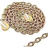 BIGREAT Heavy Duty G80 Transport Binder Chain 5/16'' Inch x 10 Feet,Tow Chain with G70 Clevis Grab Hooks,4900 lbs Safe Working Load Logging for Transporting, Towing(5/16'' x 10FT Yellow).
