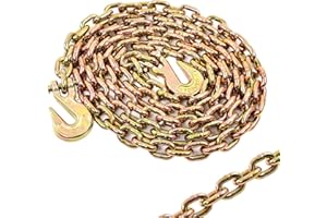 BIGREAT Heavy Duty G80 Transport Binder Chain 5/16'' Inch x 10 Feet,Tow Chain with G70 Clevis Grab Hooks,4900 lbs Safe Working Load Logging for Transporting, Towing(5/16'' x 10FT Yellow).