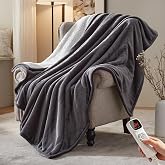 BEARKISS Electric Heated Blanket,50"x60" Heating Throw Flannel London Grey | ETL Certified 9 Setting Electric Heated Throw Blanket,Machine Washable Auto Off for couch Bed Office, Gifts for Women Grandpa
